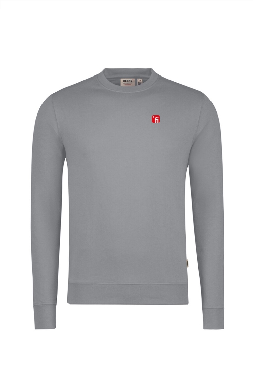 Graues Sweatshirt mit rotem Finanz Informatik Logo auf linker Brust