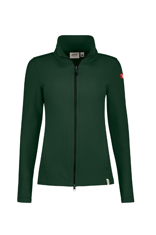 Grüne Fleecejacke mit rotem Finanz Informatik Logo auf der linken Schulter