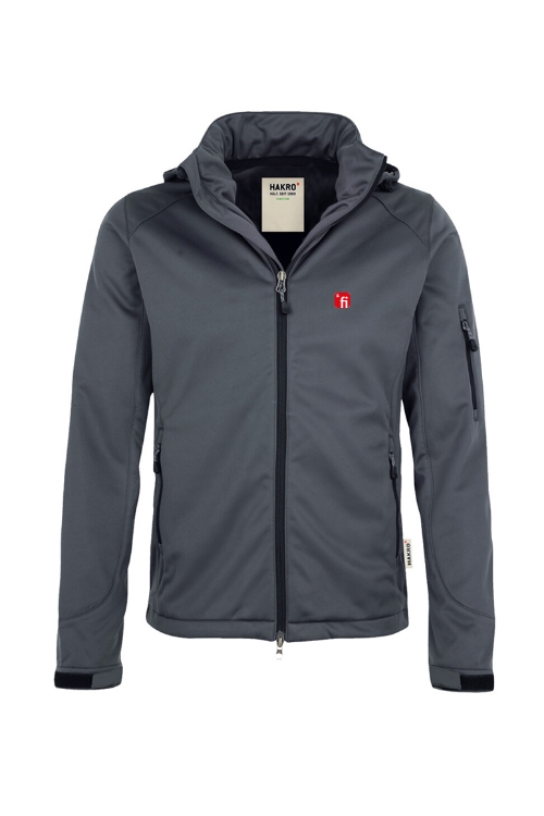 Graue Regenjacke mit rotem Finanz Informatik Logo auf der linken Brust